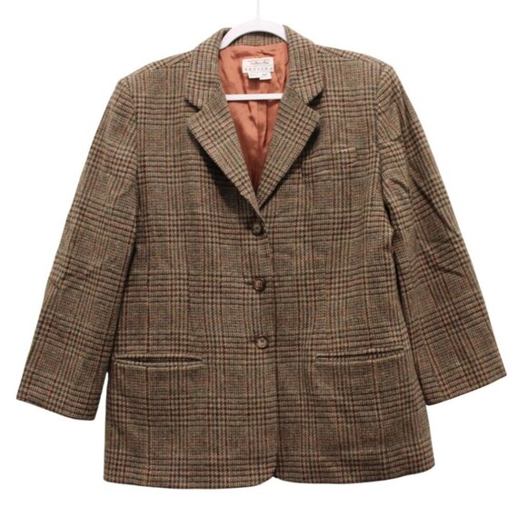 Talbots Blazer 14 Petite Tweed Plaid 100% Wool Classic Preppy Academia 90s USA - Picture 1 of 12